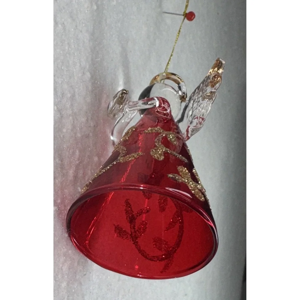 Blown Glass Ornament Christmas Angel Hand‎ Crafted Red And Clear Glass